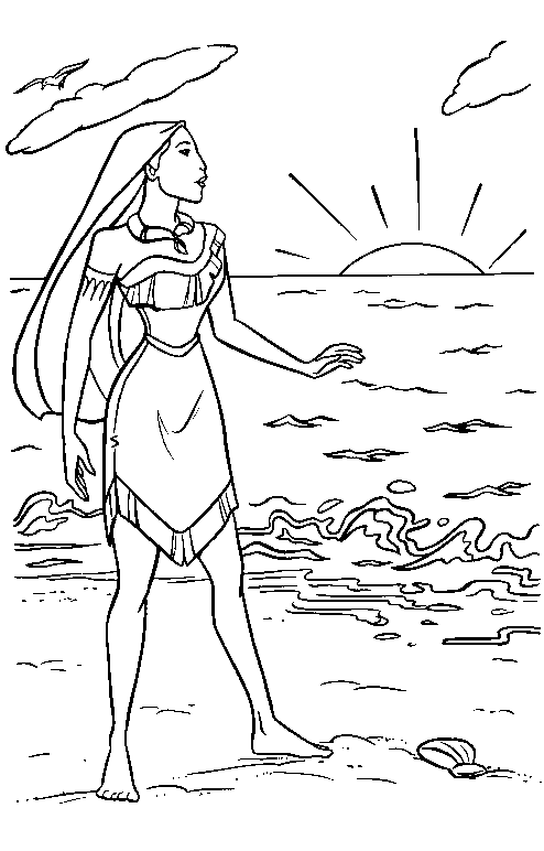 coloriage pocahontas observe la mer